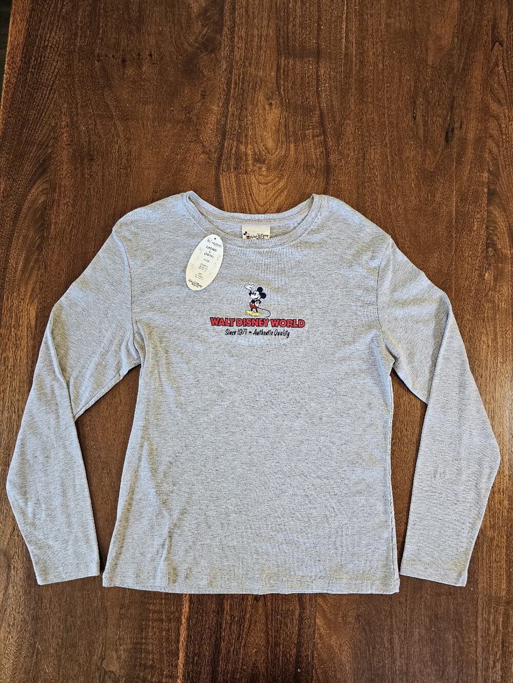 Vintage NWT Disney World Mickey Mouse Embroidered Long Sleeve Grey Shirt Large